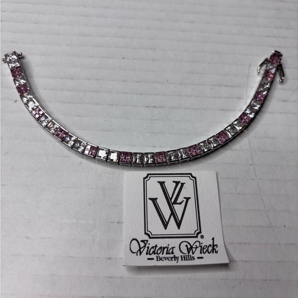 VICTORIA WIECK Sterling Silver Pink & White Crystal Tennis Bracelet